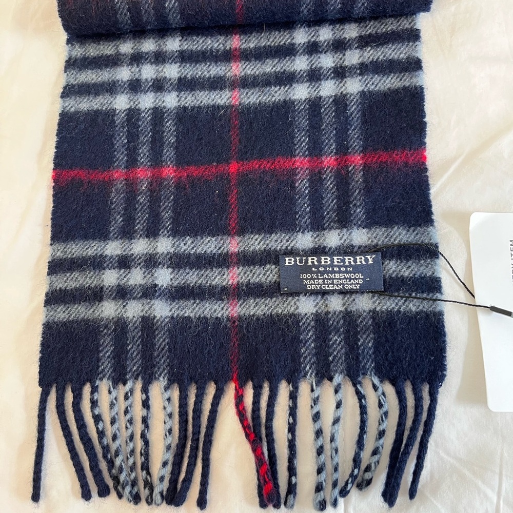 Burberry Wool Scarf - Dark Blue, Red, and Light Gray